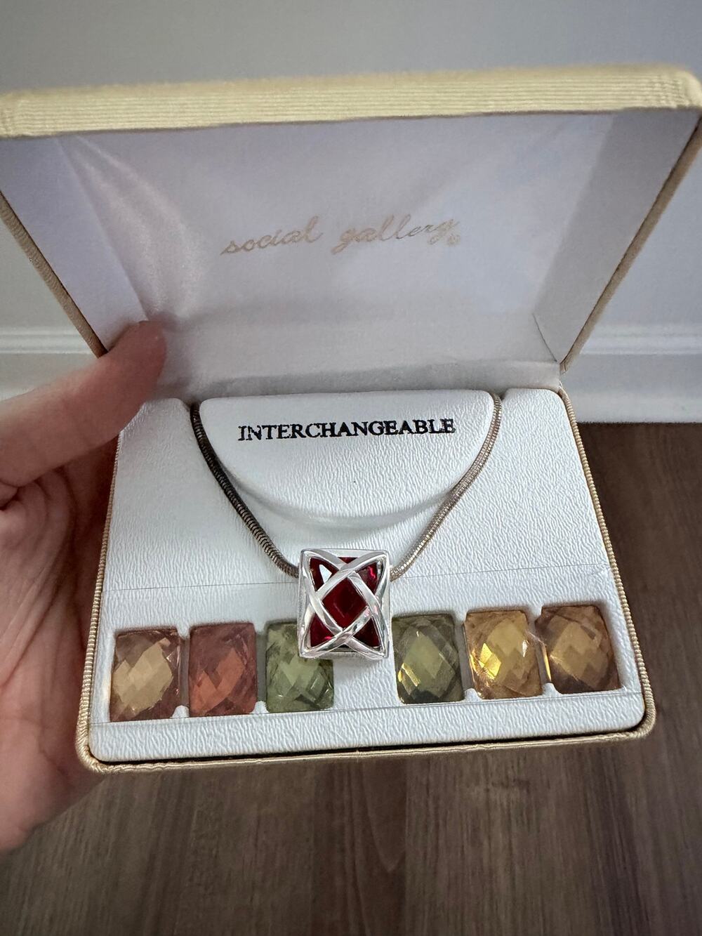 Vintage Social Gallery Silver 7 Stone Interchangeable Costume Jewelry Necklace